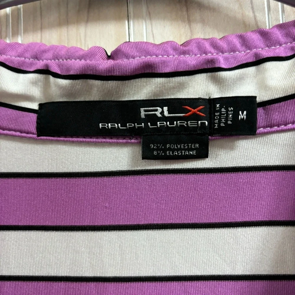 RLX Ralph Lauren Mens‎ Striped Golf Polo Shirt Purple White Performance Size M